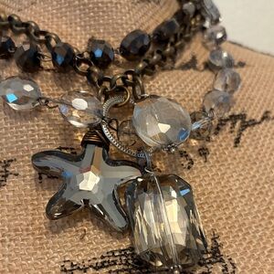 Multi-Layered Glass Crystal Necklace  black, gold tone & grey